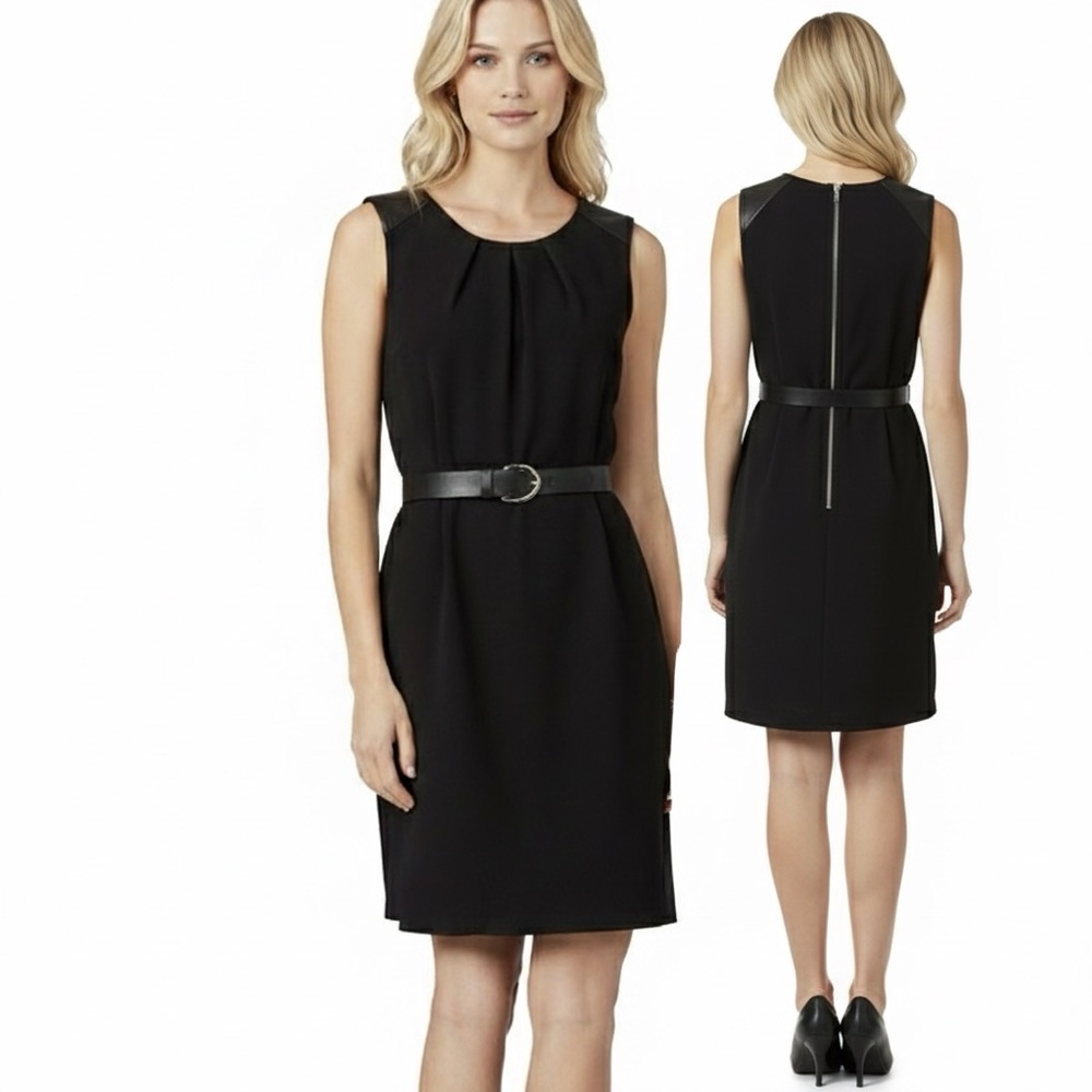Forever 21 Little Black Dress Sheath Shift Faux Leather Knit S Exposed Back Zip